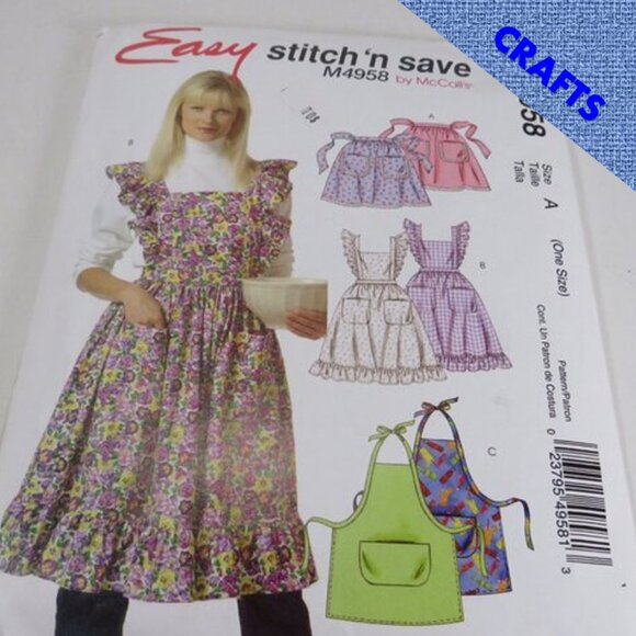 McCalls M4958 EASY Sewing Pattern 3 styles aprons Kitchen or crafts UNCUT - Picture 1 of 7